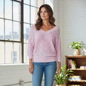 White House Black Market Pink Open Knit Dolman Sweater Size XXS